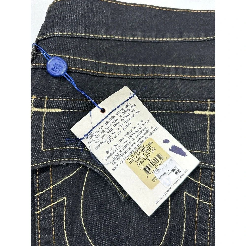 True Religion Men's Jeans Black Redfield Park Straight Size 38x33 Flap‎ Pocket